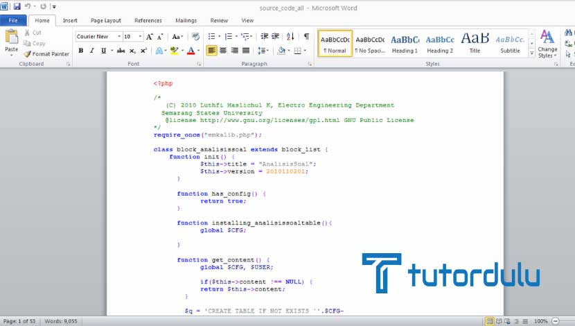 Cara Menyisipkan Kode Program Source Code di Microsoft Word